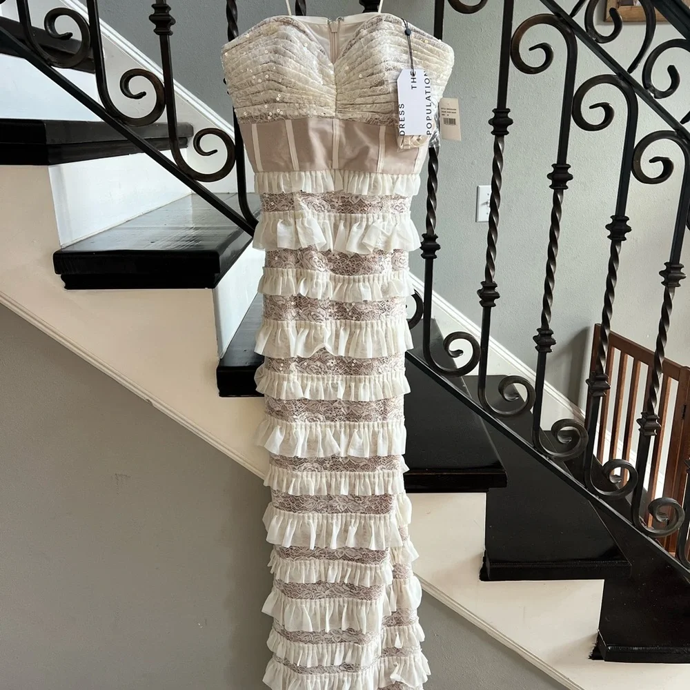 Dress the Population Strapless Ivory Ruffle Tiered Maxi Dress - Picture 1 of 10